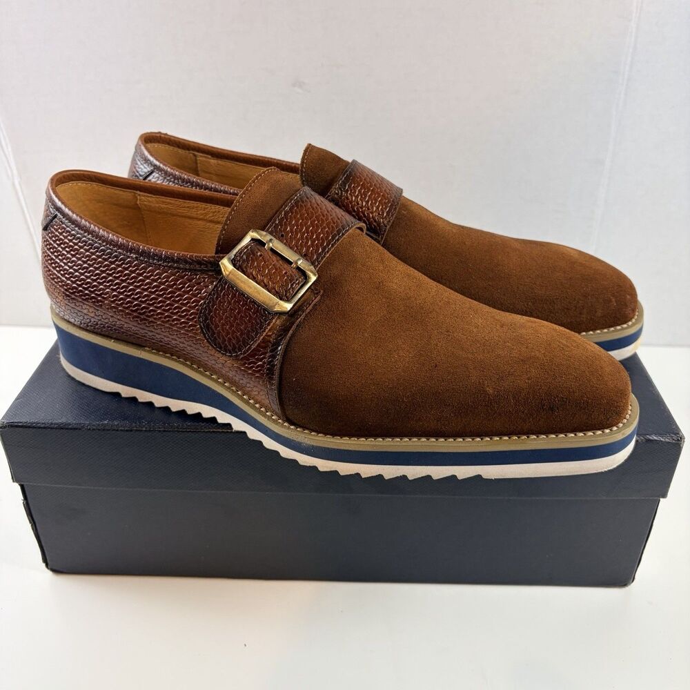 Carrucci Suede Calfskin Brick Monk Strap Shoes Mens Size 11